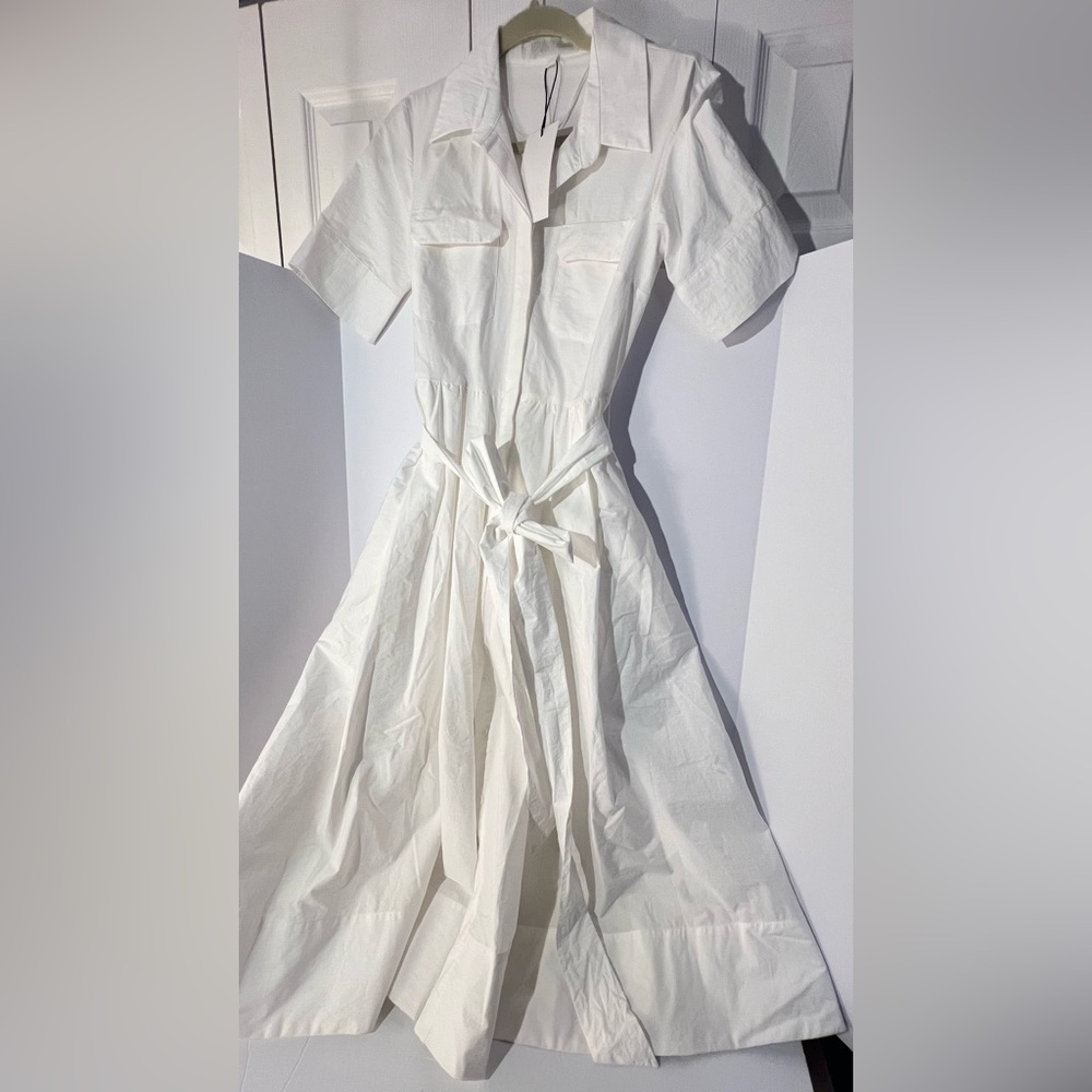 Zara Ivory Midi Shirt Dress with Waist Tie - Picture 10 of 13